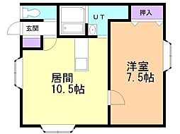 ツインかたばみ 1LDKの間取図画像