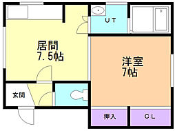 ハイツななかまど 1DKの間取図画像