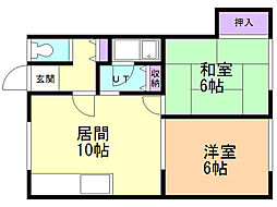 富田アパート 2LDKの間取図画像