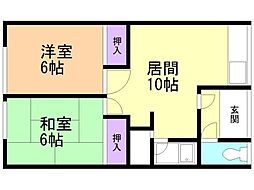 高村マンションNo.3 2LDKの間取図画像