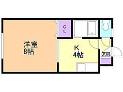 クリア北浜 1Kの間取図画像