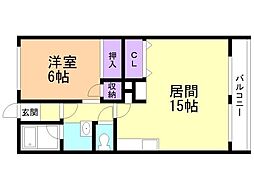 五稜郭ハイム 1LDKの間取図画像