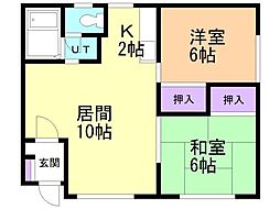 横山アパート 2LDKの間取図画像