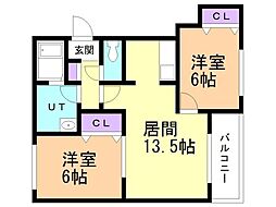 フィールドヴィレッジ 2LDKの間取図画像