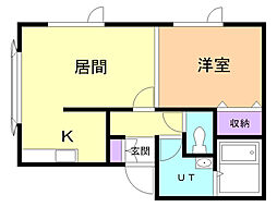 ロックフィールド西桔梗 1LDKの間取図画像
