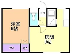 リヴェール美原 1LDKの間取図画像