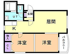 ピュアライフ中道 2LDKの間取図画像