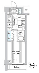 プレール・ドゥーク新宿West 1Kの間取図画像