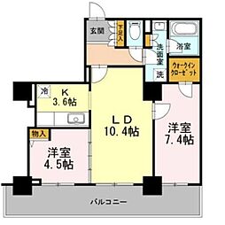 カスタリアタワー長堀橋 2LDKの間取図画像