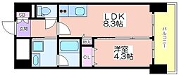 パークサイド本町 1LDKの間取図画像