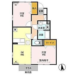 アロースガーデンA 2DKの間取図画像