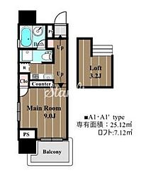 アクイラウラヤスウノ ワンルームの間取図画像