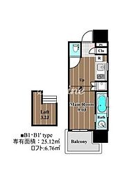アクイラウラヤスウノ ワンルームの間取図画像