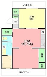 大六天マンション 1LDKの間取図画像