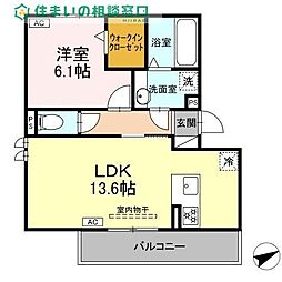 D-avance朝日B 1LDKの間取図画像