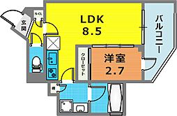 デュオフラッツ池尻大橋ノリス 1LDKの間取図画像