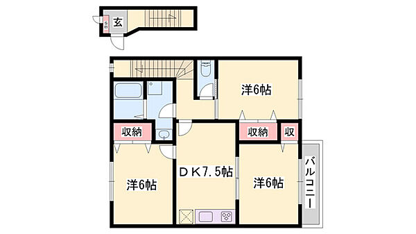 アビタシオンＭＹ ｜兵庫県高砂市米田町米田(賃貸アパート3DK・2階・65.07㎡)の写真 その2