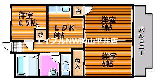 岡山県岡山市中区赤田(賃貸マンション3LDK・5階・57.10㎡)の写真 その2