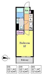 レジデンス毛利イースト 1Kの間取図画像