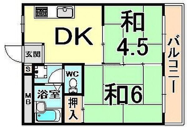 兵庫県尼崎市武庫町４丁目(賃貸マンション2DK・1階・40.00㎡)の写真 その2