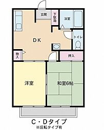 ビレッジファイブD棟 2DKの間取図画像