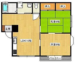メゾン浦田 2階2LDKの間取り