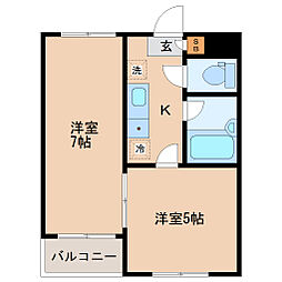 クレセント土樋 2Kの間取図画像