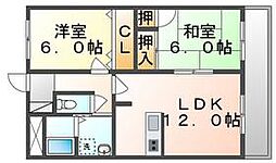 JR高徳線 栗林駅 徒歩14分の賃貸マンション 1階2LDKの間取り