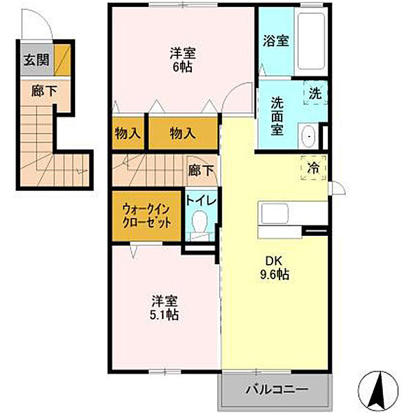 セジュール輝 201｜茨城県土浦市木田余(賃貸アパート2LDK・2階・53.63㎡)の写真 その6