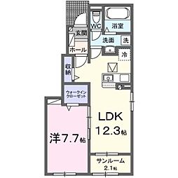 エトワール　Ａ（上稲吉） 1階1LDKの間取り