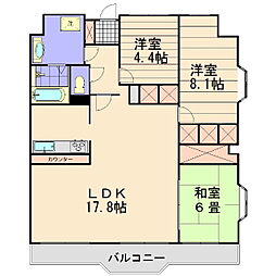 ホーユウパレス土浦Ｂ棟  107 1階3LDKの間取り