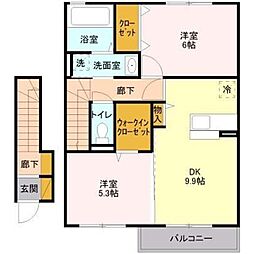 トレジャーズ 2階2DKの間取り