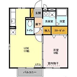 オーパスII 2階1LDKの間取り