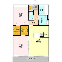 シェグラヴェート 2階2LDKの間取り