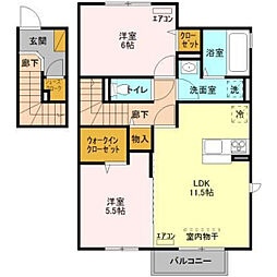 サニースワンII 2階2LDKの間取り
