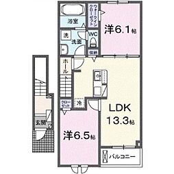 カーサ　ソラーナ 2階2LDKの間取り