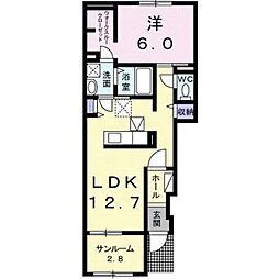サンライズナカガワＬ 1階1LDKの間取り