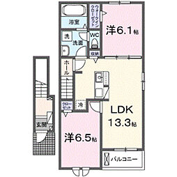 ルミナーレ荒川沖　II 2階2LDKの間取り