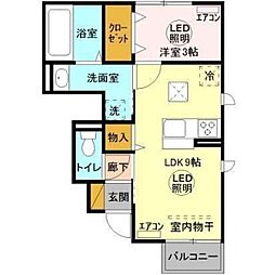 プランドール 1LDKの間取図画像