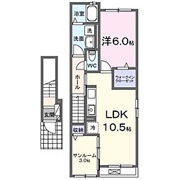アンフィニ土浦B 1LDKの間取図画像