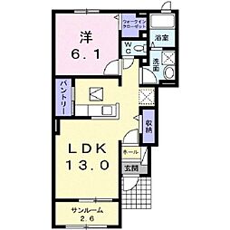 パレ・ロザージュ2 1LDKの間取図画像