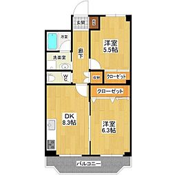 ソラーナ土浦 2DKの間取図画像
