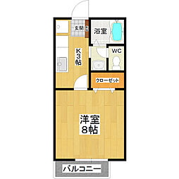 サウスヒルズS 1Kの間取図画像