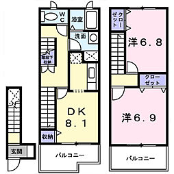 ラフィネ・パレB 2DKの間取図画像