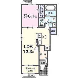 土浦市右籾アパート 1LDKの間取図画像