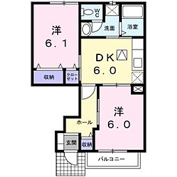 サンリット・ガーデンA 2DKの間取図画像