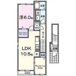 土浦市並木2丁目アパート 1LDKの間取図画像