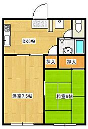 サニーハイツわし崎B 2階2DKの間取り