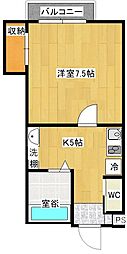 プチメゾン小野C 1階1Kの間取り