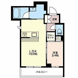 セルディーナ下新本町 1階1LDKの間取り